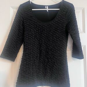 Studio Y Women’s 3/4 Sleeve Ruffle Top Shirt Blouse Black M